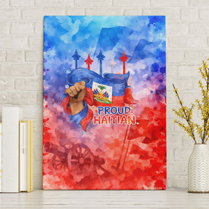 Proud Haitian Flag Day L Union Fait La Force Canvas Wall Art Artistic Watercolor Heritage Design With Raised Fist And Flag