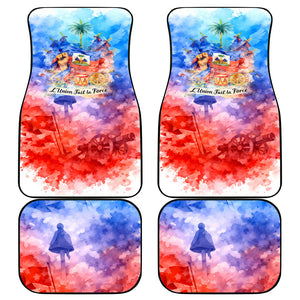 Proud Haitian Flag Day L Union Fait La Force Car Mats Artistic Watercolor Heritage Design With Raised Fist And Flag