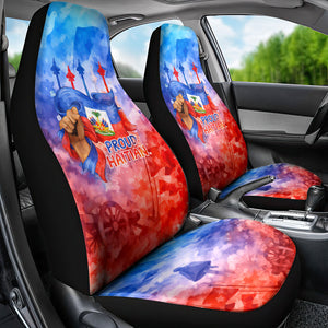 Proud Haitian Flag Day L Union Fait La Force Car Seat Cover Artistic Watercolor Heritage Design With Raised Fist And Flag