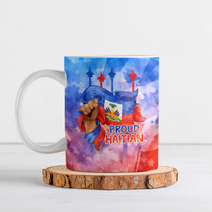 Proud Haitian Flag Day L Union Fait La Force Ceramic Mug Artistic Watercolor Heritage Design With Raised Fist And Flag