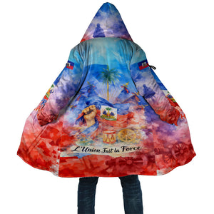Proud Haitian Flag Day L Union Fait La Force Cloak Artistic Watercolor Heritage Design With Raised Fist And Flag