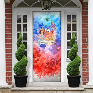 Proud Haitian Flag Day L Union Fait La Force Door Cover Artistic Watercolor Heritage Design With Raised Fist And Flag