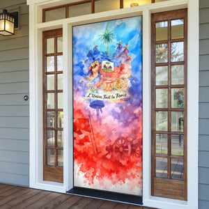 Proud Haitian Flag Day L Union Fait La Force Door Cover Artistic Watercolor Heritage Design With Raised Fist And Flag