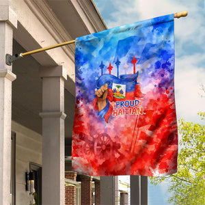 Proud Haitian Flag Day L Union Fait La Force Garden Flag Artistic Watercolor Heritage Design With Raised Fist And Flag