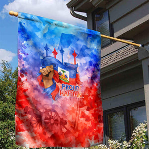Proud Haitian Flag Day L Union Fait La Force Garden Flag Artistic Watercolor Heritage Design With Raised Fist And Flag