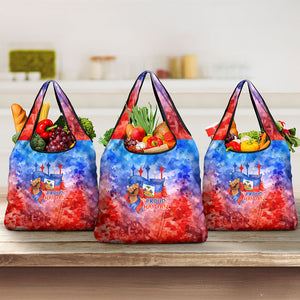 Proud Haitian Flag Day L Union Fait La Force Grocery Bag Artistic Watercolor Heritage Design With Raised Fist And Flag