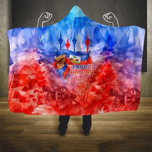 Proud Haitian Flag Day L Union Fait La Force Hooded Blanket Artistic Watercolor Heritage Design With Raised Fist And Flag