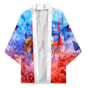 Proud Haitian Flag Day L Union Fait La Force Kimono Artistic Watercolor Heritage Design With Raised Fist And Flag