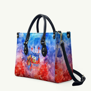 Proud Haitian Flag Day L Union Fait La Force Leather Bag Artistic Watercolor Heritage Design With Raised Fist And Flag