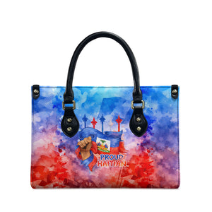 Proud Haitian Flag Day L Union Fait La Force Leather Bag Artistic Watercolor Heritage Design With Raised Fist And Flag