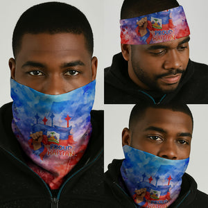 Proud Haitian Flag Day L Union Fait La Force Neck Gaiter Artistic Watercolor Heritage Design With Raised Fist And Flag