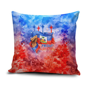 Proud Haitian Flag Day L Union Fait La Force Pillow Cover Artistic Watercolor Heritage Design With Raised Fist And Flag
