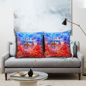 Proud Haitian Flag Day L Union Fait La Force Pillow Cover Artistic Watercolor Heritage Design With Raised Fist And Flag