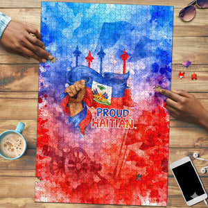 Proud Haitian Flag Day L Union Fait La Force Puzzle Artistic Watercolor Heritage Design With Raised Fist And Flag