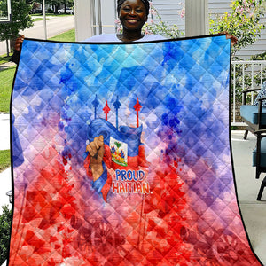Proud Haitian Flag Day L Union Fait La Force Quilt Artistic Watercolor Heritage Design With Raised Fist And Flag