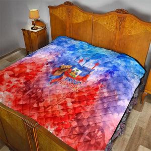 Proud Haitian Flag Day L Union Fait La Force Quilt Artistic Watercolor Heritage Design With Raised Fist And Flag