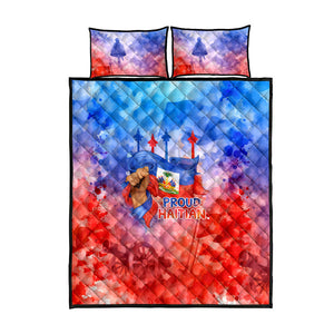 Proud Haitian Flag Day L Union Fait La Force Quilt Bed Set Artistic Watercolor Heritage Design With Raised Fist And Flag