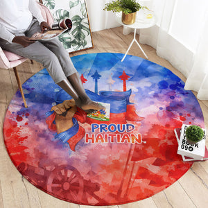 Proud Haitian Flag Day L Union Fait La Force Round Carpet Artistic Watercolor Heritage Design With Raised Fist And Flag