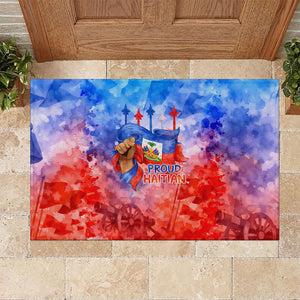 Proud Haitian Flag Day L Union Fait La Force Rubber Doormat Artistic Watercolor Heritage Design With Raised Fist And Flag