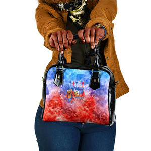Proud Haitian Flag Day L Union Fait La Force Shoulder Handbag Artistic Watercolor Heritage Design With Raised Fist And Flag