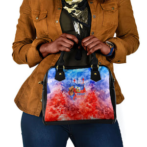 Proud Haitian Flag Day L Union Fait La Force Shoulder Handbag Artistic Watercolor Heritage Design With Raised Fist And Flag