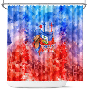 Proud Haitian Flag Day L Union Fait La Force Shower Curtain Artistic Watercolor Heritage Design With Raised Fist And Flag