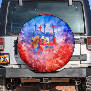 Proud Haitian Flag Day L Union Fait La Force Spare Tire Cover Artistic Watercolor Heritage Design With Raised Fist And Flag