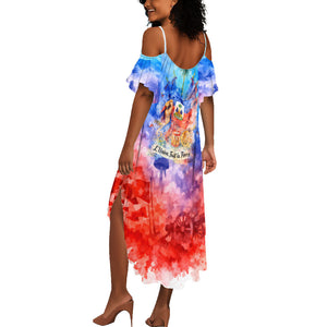 Proud Haitian Flag Day L Union Fait La Force Summer Maxi Dress Artistic Watercolor Heritage Design With Raised Fist And Flag