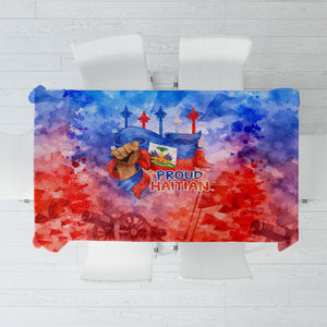 Proud Haitian Flag Day L Union Fait La Force Tablecloth Artistic Watercolor Heritage Design With Raised Fist And Flag