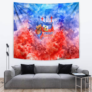 Proud Haitian Flag Day L Union Fait La Force Tapestry Artistic Watercolor Heritage Design With Raised Fist And Flag