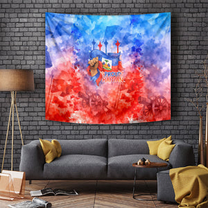 Proud Haitian Flag Day L Union Fait La Force Tapestry Artistic Watercolor Heritage Design With Raised Fist And Flag