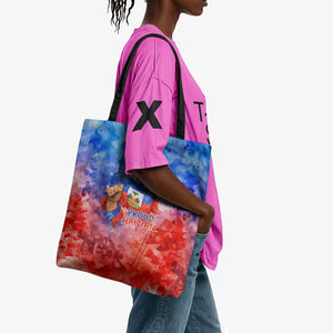 Proud Haitian Flag Day L Union Fait La Force Tote Bag Artistic Watercolor Heritage Design With Raised Fist And Flag