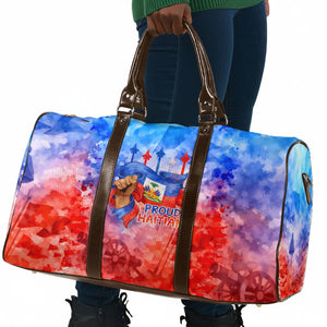 Proud Haitian Flag Day L Union Fait La Force Travel Bag Artistic Watercolor Heritage Design With Raised Fist And Flag