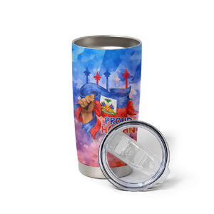 Proud Haitian Flag Day L Union Fait La Force Tumbler Cup Artistic Watercolor Heritage Design With Raised Fist And Flag