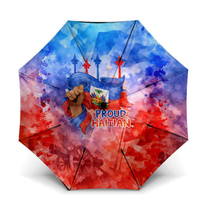 Proud Haitian Flag Day L Union Fait La Force Umbrella Artistic Watercolor Heritage Design With Raised Fist And Flag