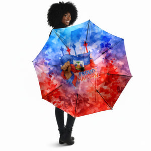 Proud Haitian Flag Day L Union Fait La Force Umbrella Artistic Watercolor Heritage Design With Raised Fist And Flag