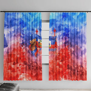Proud Haitian Flag Day L Union Fait La Force Window Curtain Artistic Watercolor Heritage Design With Raised Fist And Flag