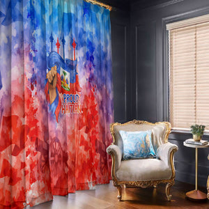 Proud Haitian Flag Day L Union Fait La Force Window Curtain Artistic Watercolor Heritage Design With Raised Fist And Flag