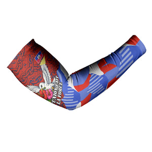 Haiti Flag Day Soul Of The Free L Union Fait La Force Arm Sleeves Peace Dove And Power Fist Art With Hibiscus And Broken Chains