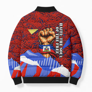 Haiti Flag Day Soul Of The Free L Union Fait La Force Bomber Puffer Jacket Peace Dove And Power Fist Art With Hibiscus And Broken Chains