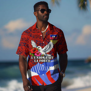 Haiti Flag Day Soul Of The Free L Union Fait La Force Hawaiian Shirt Peace Dove And Power Fist Art With Hibiscus And Broken Chains