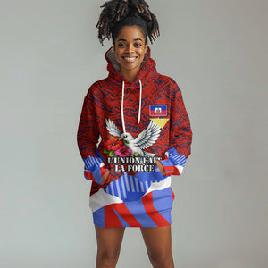 Haiti Flag Day Soul Of The Free L Union Fait La Force Hoodie Dress Peace Dove And Power Fist Art With Hibiscus And Broken Chains