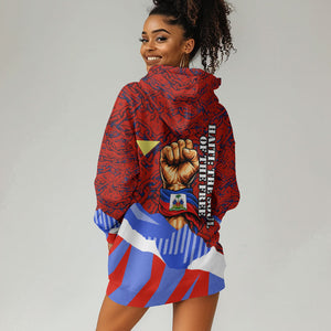 Haiti Flag Day Soul Of The Free L Union Fait La Force Hoodie Dress Peace Dove And Power Fist Art With Hibiscus And Broken Chains