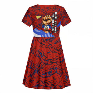 Haiti Flag Day Soul Of The Free L Union Fait La Force Kid Short Sleeve Dress Peace Dove And Power Fist Art With Hibiscus And Broken Chains