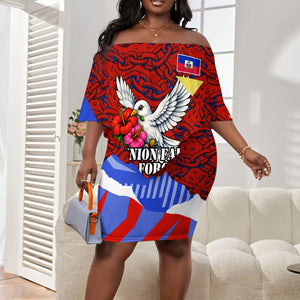 Haiti Flag Day Soul Of The Free L Union Fait La Force Off Shoulder Short Dress Peace Dove And Power Fist Art With Hibiscus And Broken Chains