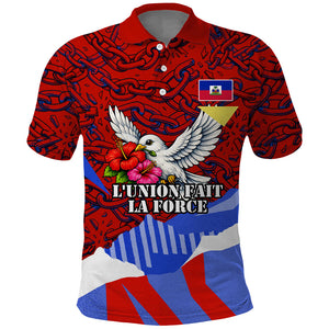 Haiti Flag Day Soul Of The Free L Union Fait La Force Polo Shirt Peace Dove And Power Fist Art With Hibiscus And Broken Chains