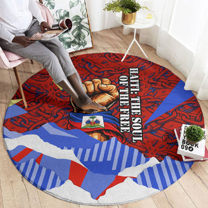 Haiti Flag Day Soul Of The Free L Union Fait La Force Round Carpet Peace Dove And Power Fist Art With Hibiscus And Broken Chains
