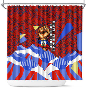 Haiti Flag Day Soul Of The Free L Union Fait La Force Shower Curtain Peace Dove And Power Fist Art With Hibiscus And Broken Chains