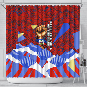 Haiti Flag Day Soul Of The Free L Union Fait La Force Shower Curtain Peace Dove And Power Fist Art With Hibiscus And Broken Chains