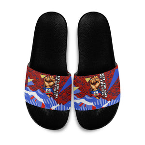 Haiti Flag Day Soul Of The Free L Union Fait La Force Slide Sandals Peace Dove And Power Fist Art With Hibiscus And Broken Chains